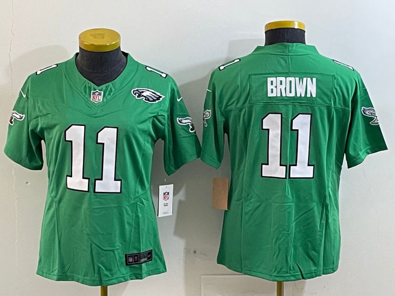 Women Philadelphia Eagles #11 Brown Green three generations 2025 Nike Vapor Limited NFL Jersey style 3->women nfl jersey->Women Jersey